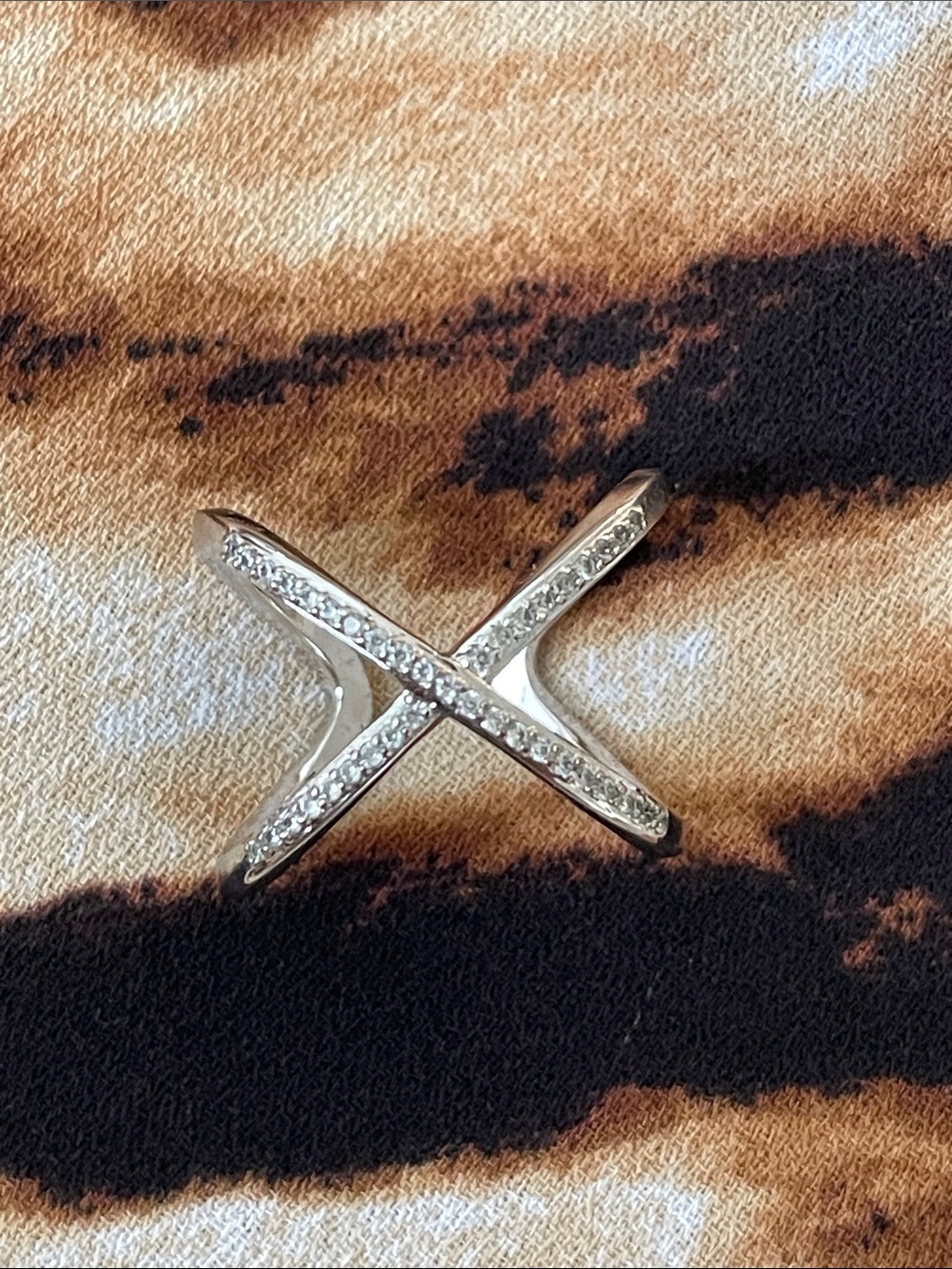Silver X-Cross Pave Diamond Ring